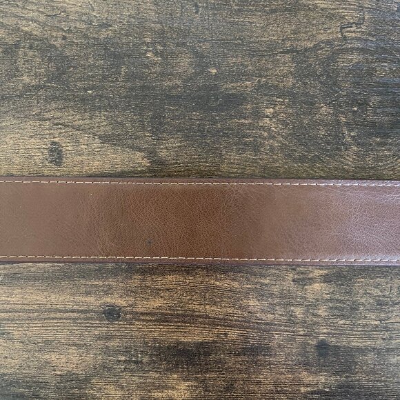 Men’s Brown Stitched Work Belt Genuine Leather Gray Metal Buckle Size 40-42 - Picture 7 of 7